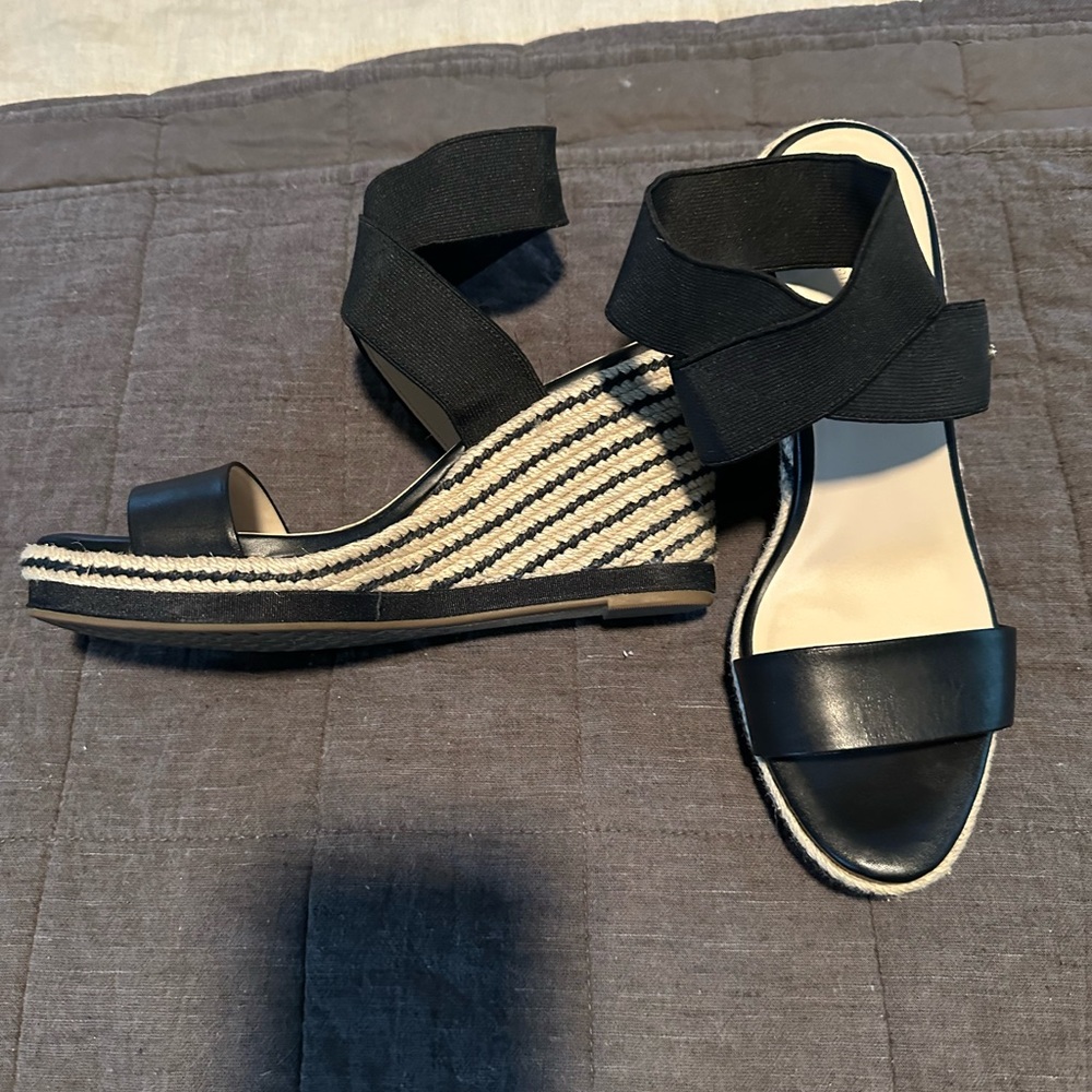 COLE HAAN ARDEN Black Leather Wedges Sandals